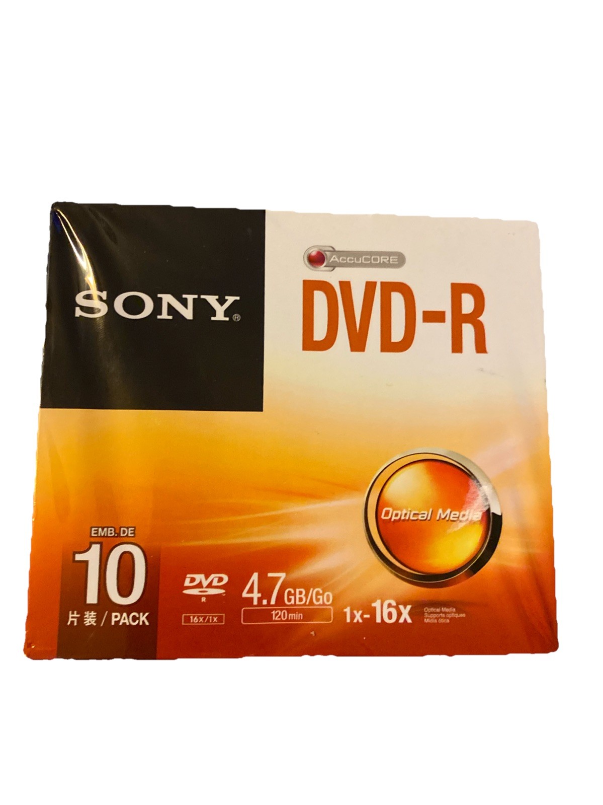 Sony DVD-R 10 Pack, 120min 4.7 GB AccuCORE w/ Cases Brand New Factory Sealed