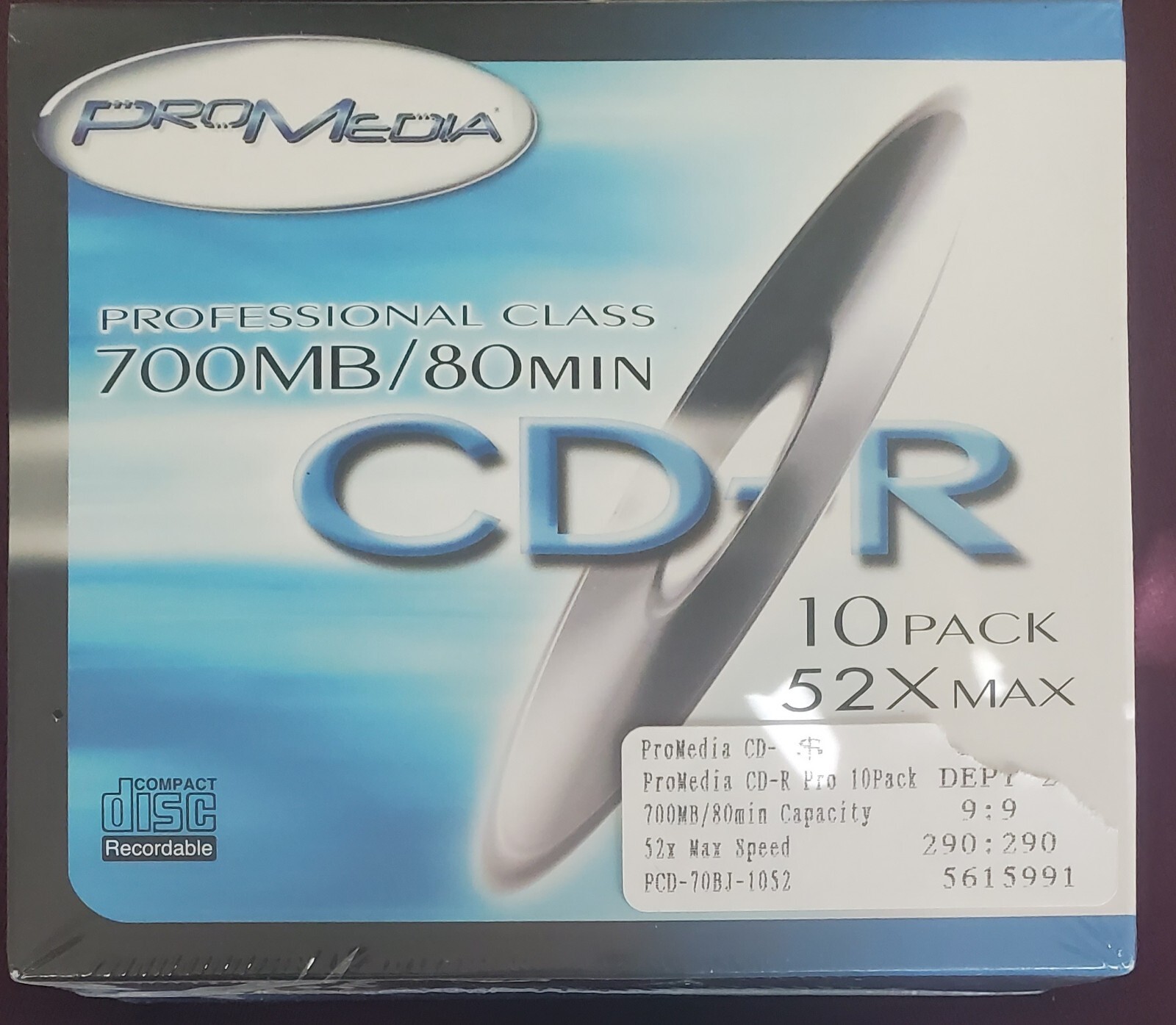 PROMedia Professional Class 10 PACK Disc CD-R 700MB 80min PCD-70BJ-1052 52x Max 