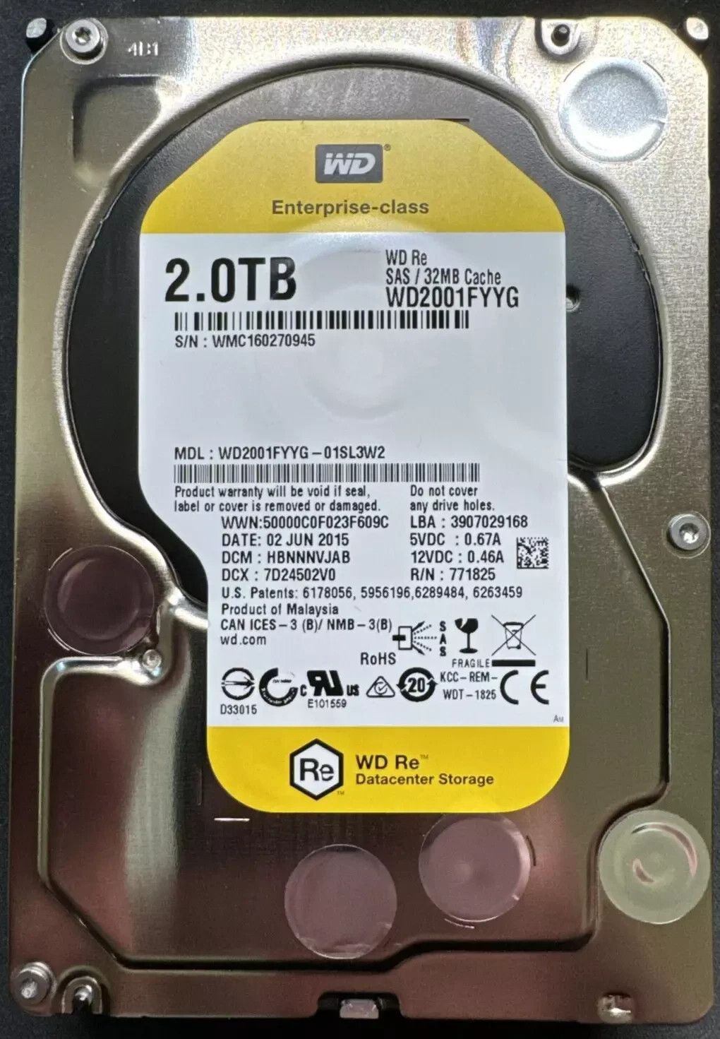 WESTERN DIGITAL WD2001FYYG 2TB 7.2K 3.5" SAS ENTERPRISE HARD DRIVE