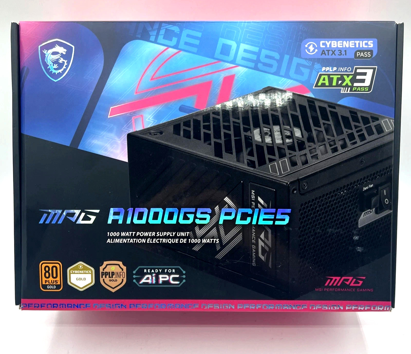 MSI MAG A1000GS 1000W PCIe5.1 ATX 3.1 80 Plus Gold Fully Modular PSU w Cables AI