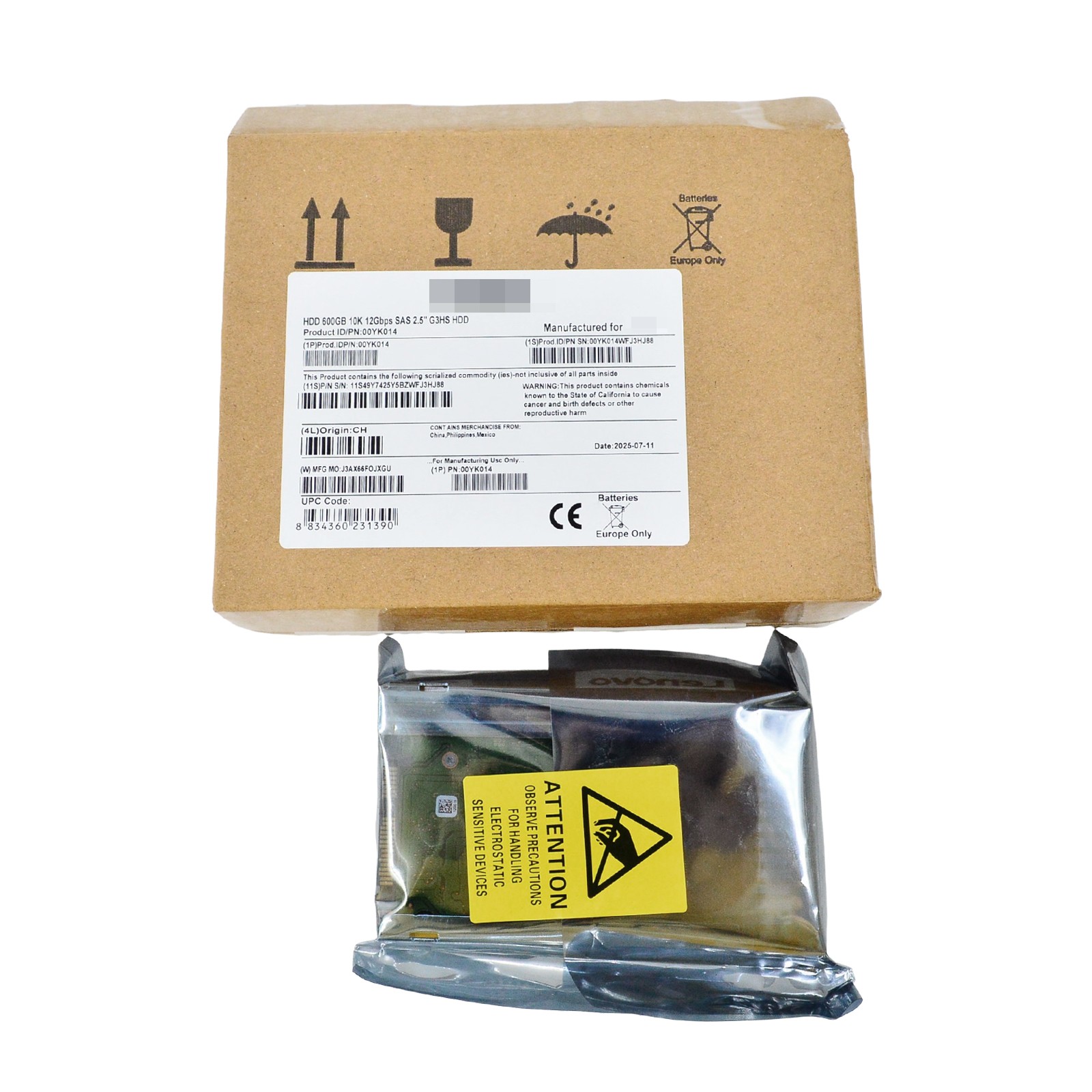 NEW 7XB7A00025 For ThinkSystem 2.5" 600GB 10K SAS 12Gb Hot Swap FRU 00YK014