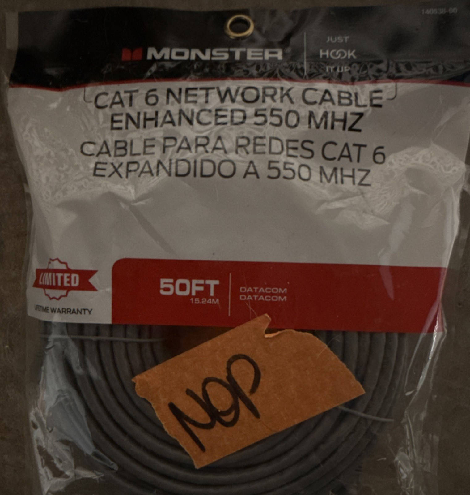 Monster Cat 6 Ethernet Patch Cable RJ-45 50ft Gray Round Cable Enhanced 550MHz