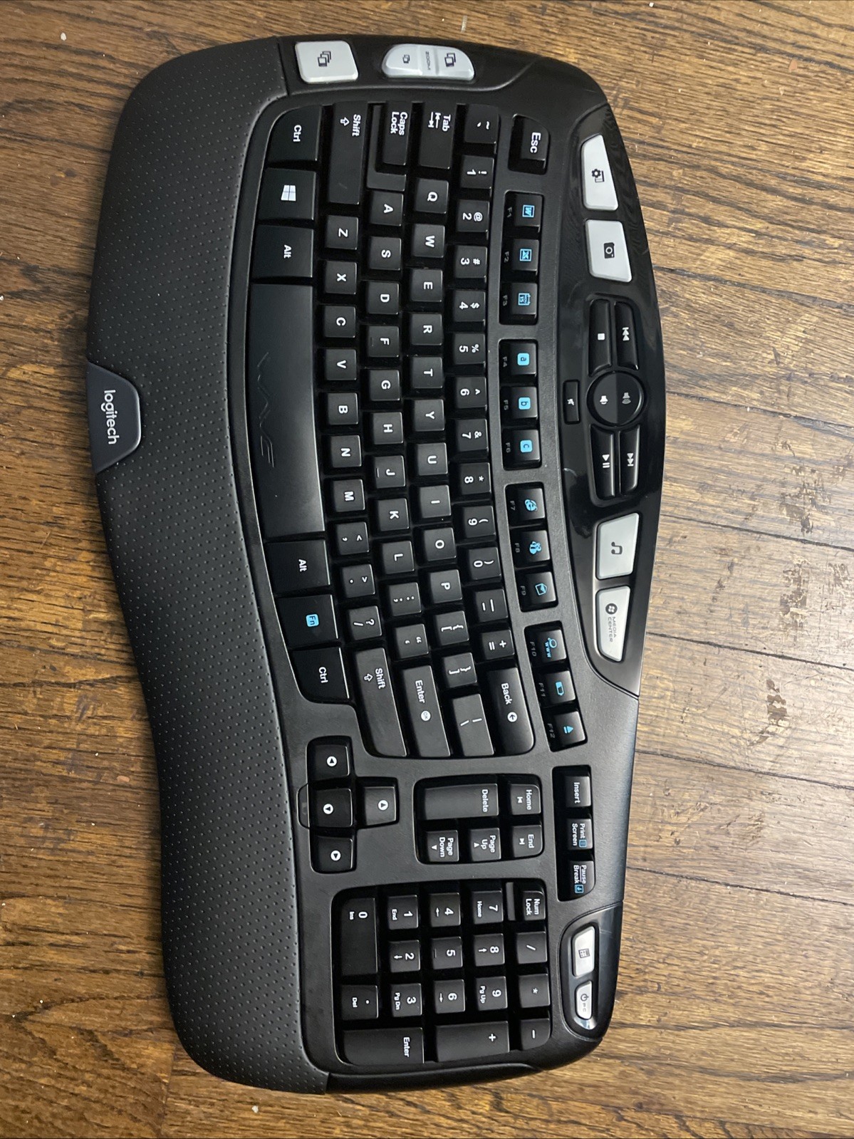 Logitech K350 Wave Keyboard Ergonomic, Black, Wireless, No USB Receiver Dongle