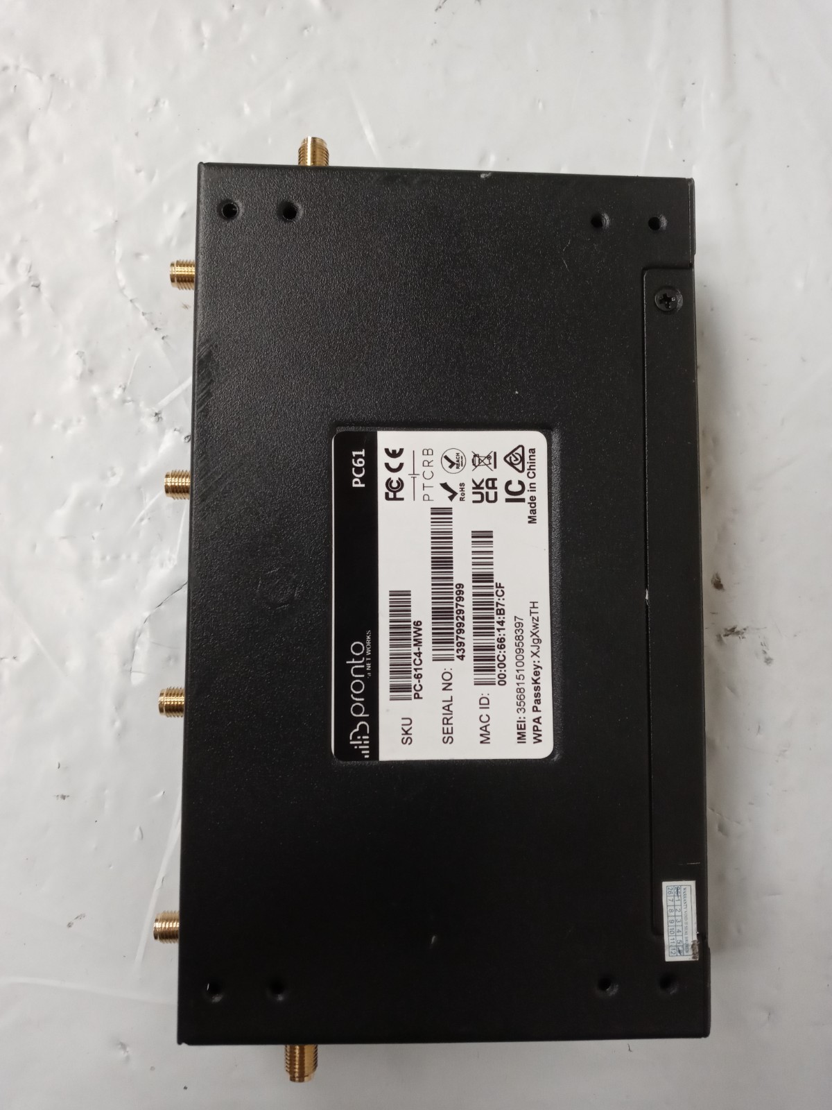 PRONTO NETWORKS PC61C4-MW6 WIFI6 Cloud Managed Cat-4 4G LTE Toast Router  only