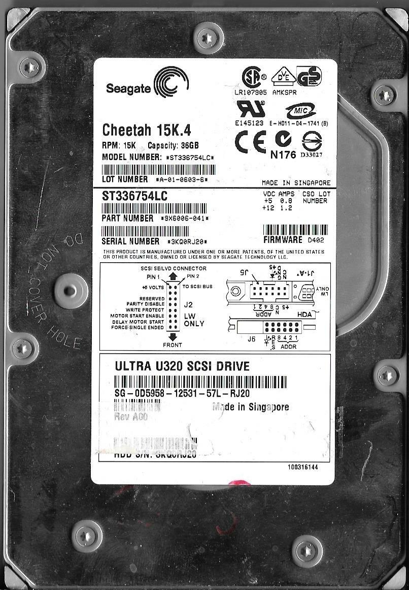 Seagate Cheetah 15K.4 ST336754LC 36GB 80-Pin SCSI Hard Drive F/W: D402