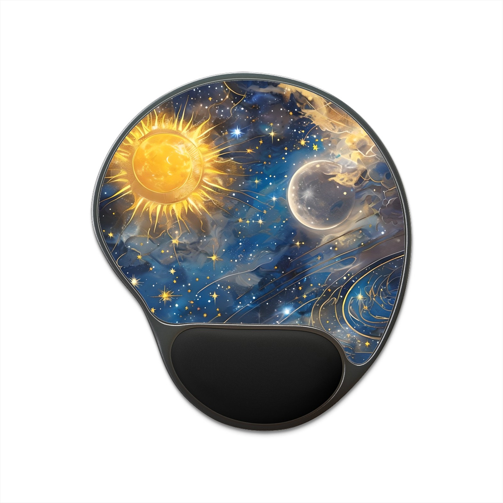 Sun and Moon Galaxy Mouse Pad With Wrist Rest | Celestial Space Office Accessory