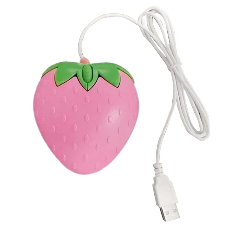 New Cute Pink Strawberry Corded Mouse USB Small Optical PC Computer Game Mouse