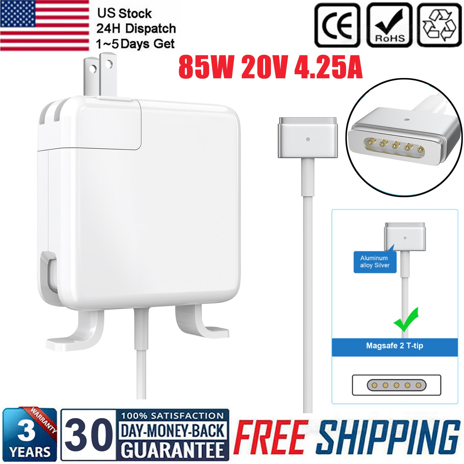 85W T-Tip Power Adapter Charger Macbook Pro 15" 17'' 2012-2015 A1424 A1398 A1502