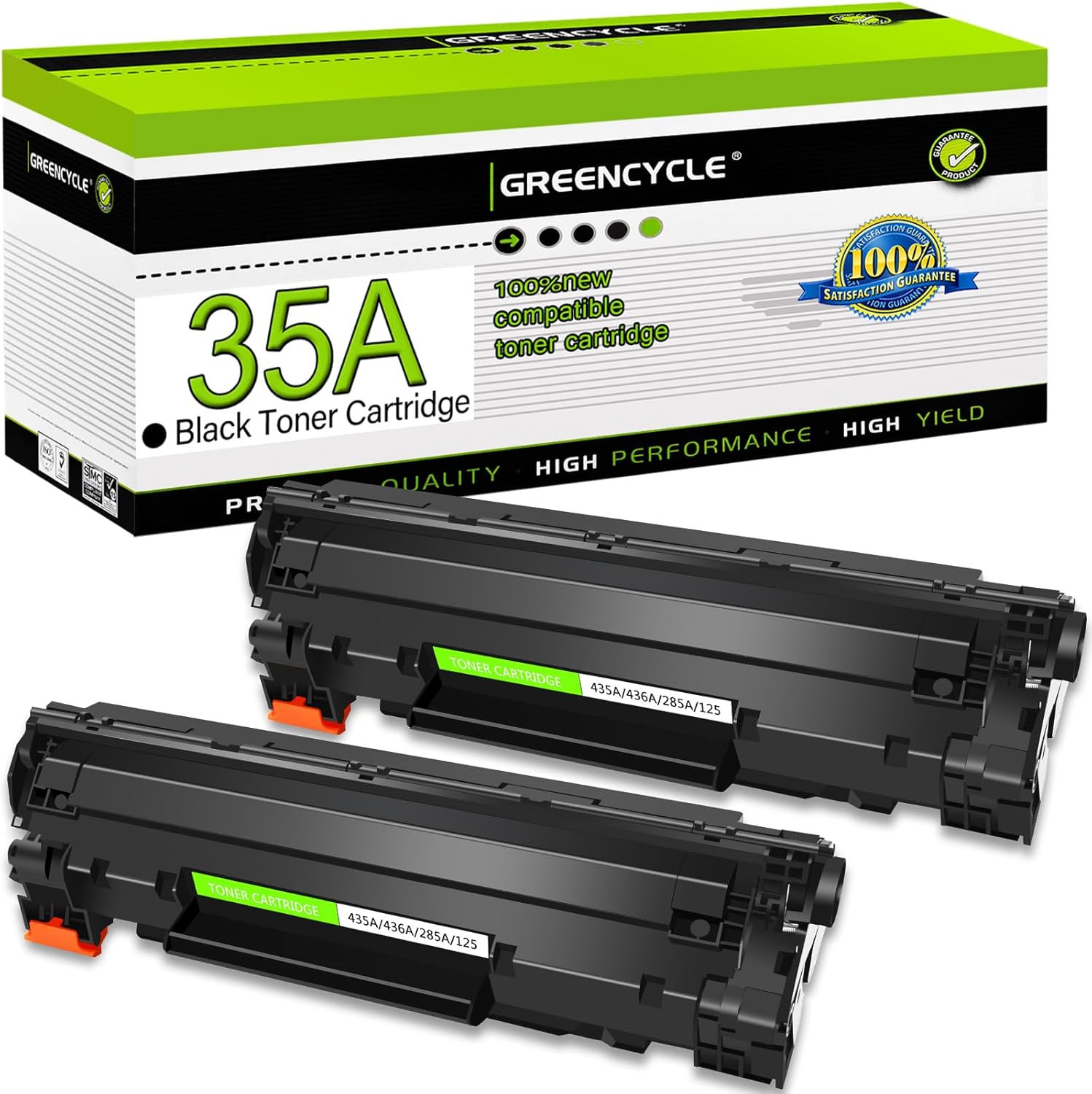 2 PK Compatible CB435A 35A Black Laser Toner Cartridges Replacement for H P Lase