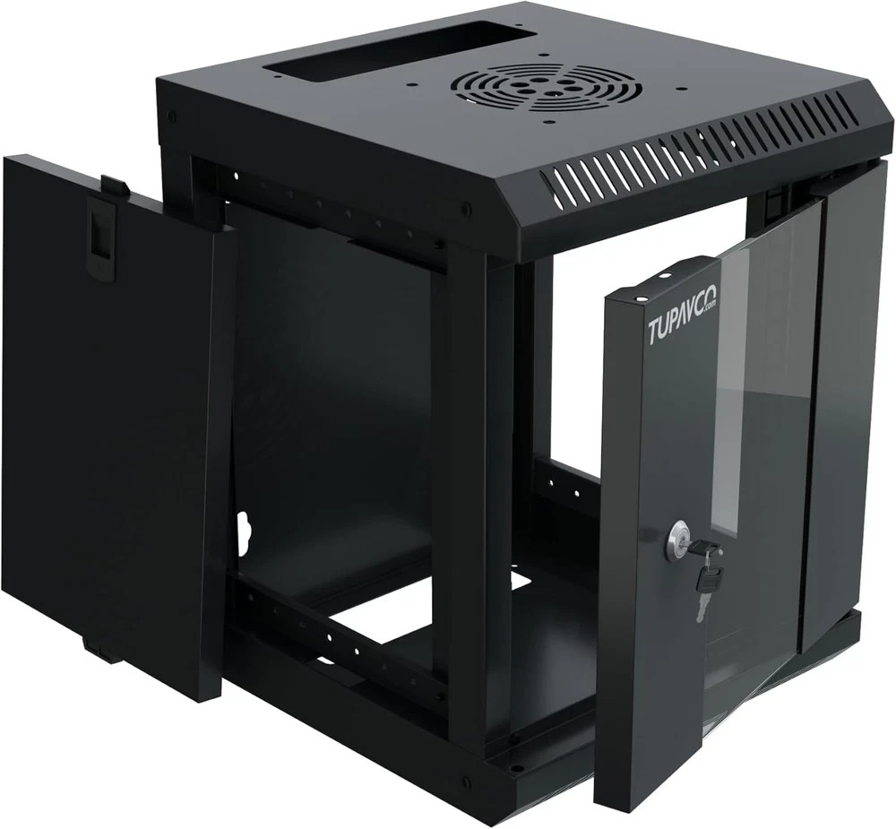 10 Inch Mini Network Rack Cabinet - 6U Vented W/Glass Door - 9 in Depth - Server