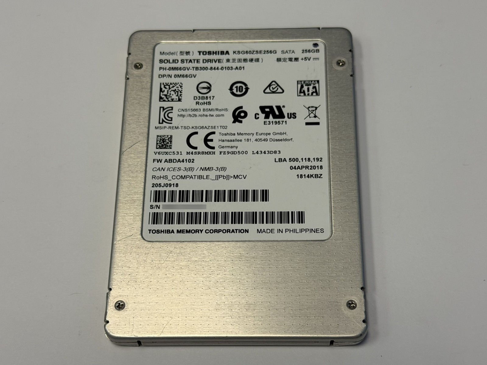 Toshiba 256GB 2.5" SATA SSD Solid State Drive KSG60ZSE256G Dell M66GV