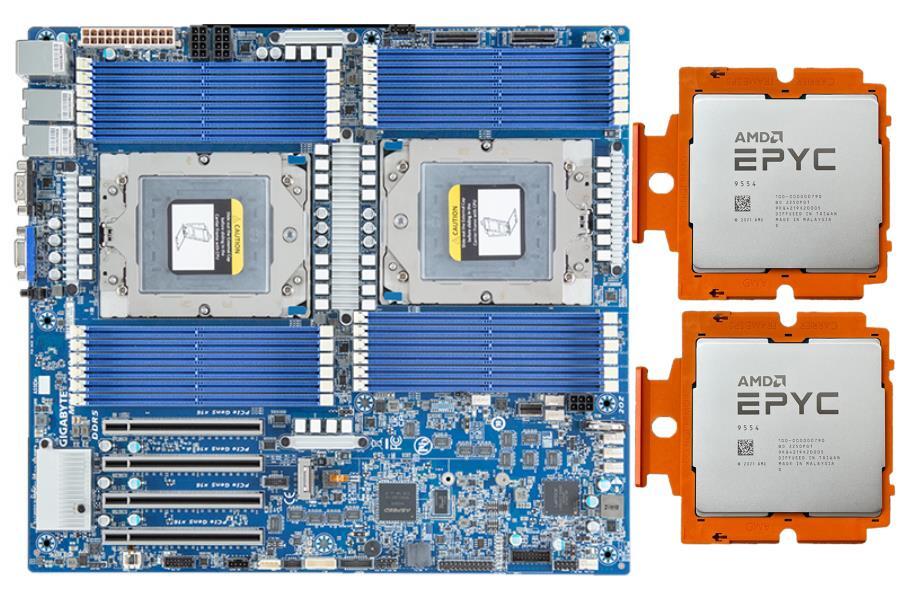 Gigabyte MZ73-LM0（rev. 2.0) SP5 + 2x AMD EPYC 9554 QS 64 cores pcie5.0 400W CPU-