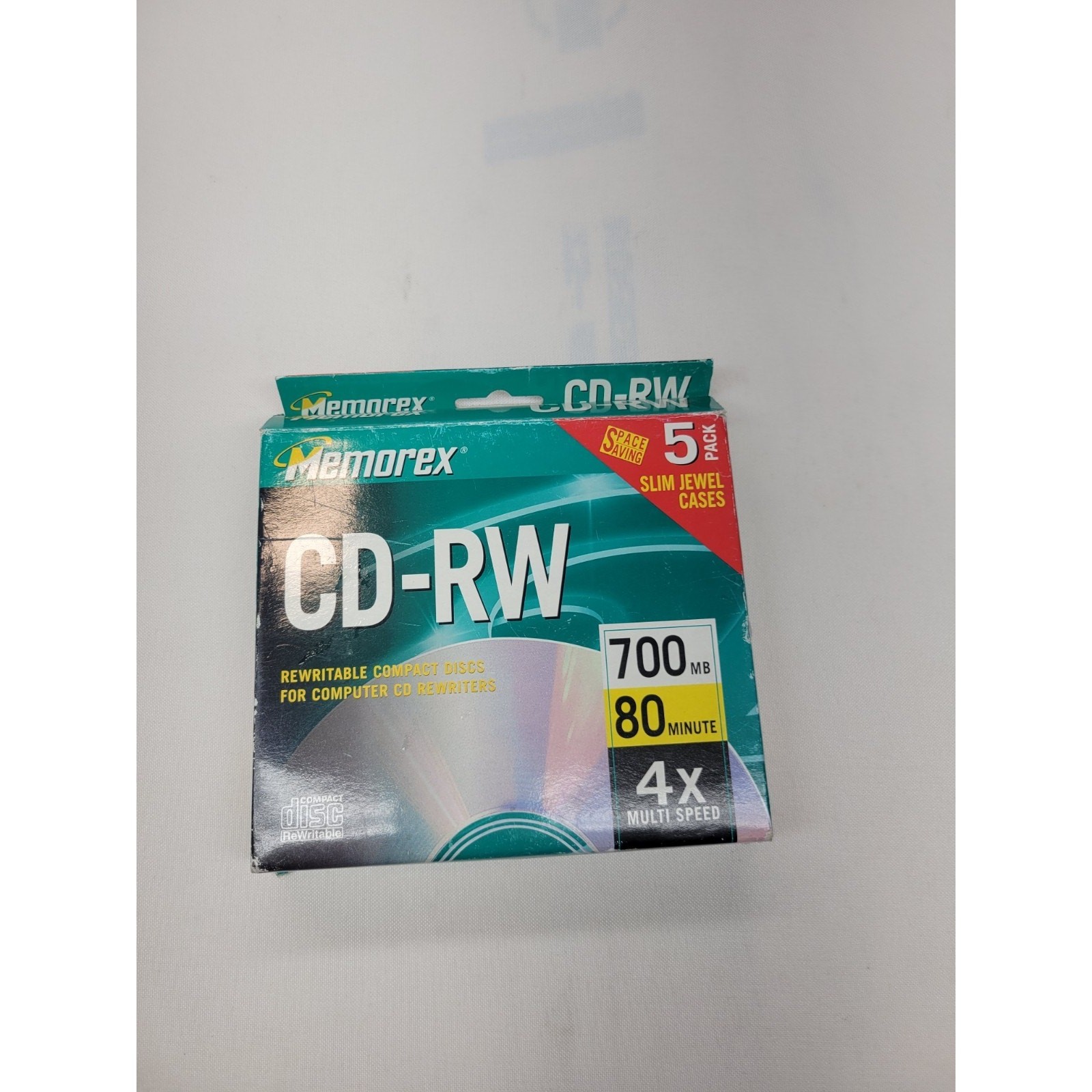 Memorex PACK OF 5 CD-RW REWRITABLE 4X 700MB 80 MINUTES Space Saving Jewel Case