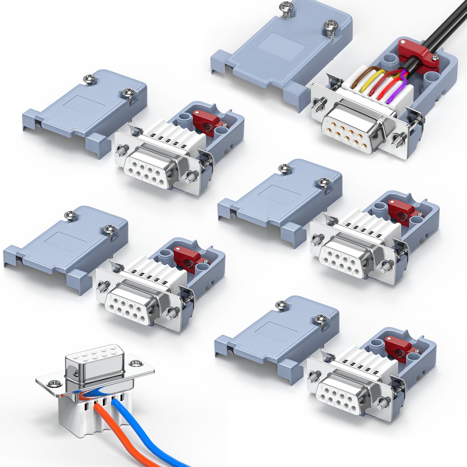 JUXINICE 5Pack DB9 Breakout Connector Female, RS232/RS485 Serial adapters,D-S...