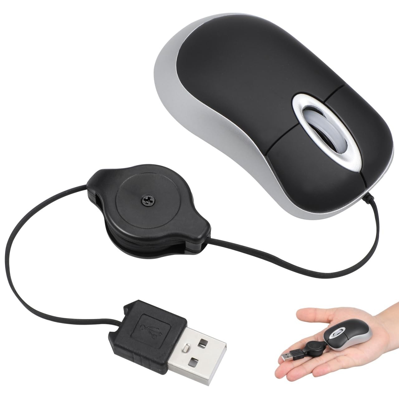 USB Mouse Mini Telescopic Wired Mouse with Retractable Cord 1000 Dpi