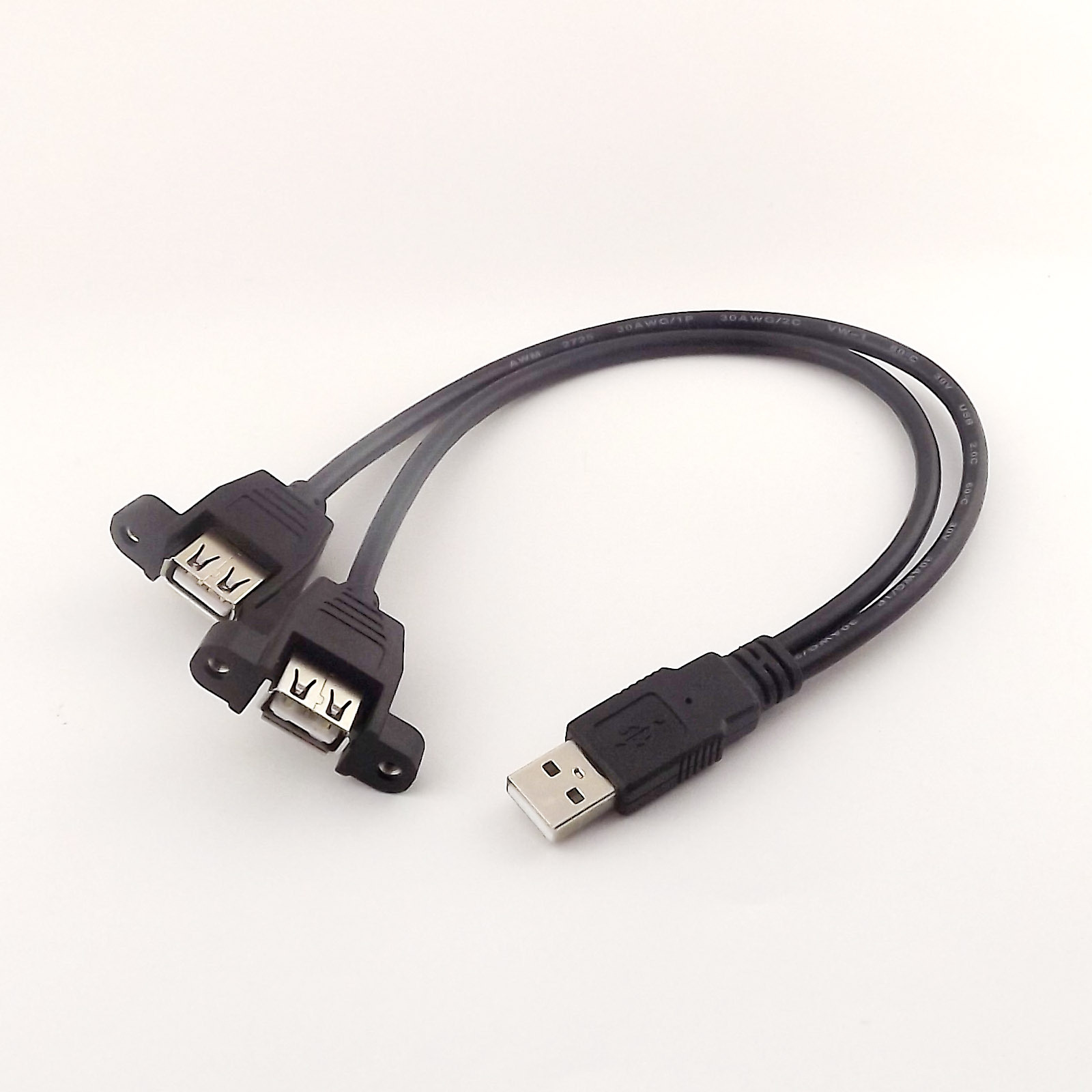 1pcs USB 2.0 A Male to Dual USB A 2.0 Female Socket Panel Mount Y Splitter Cable