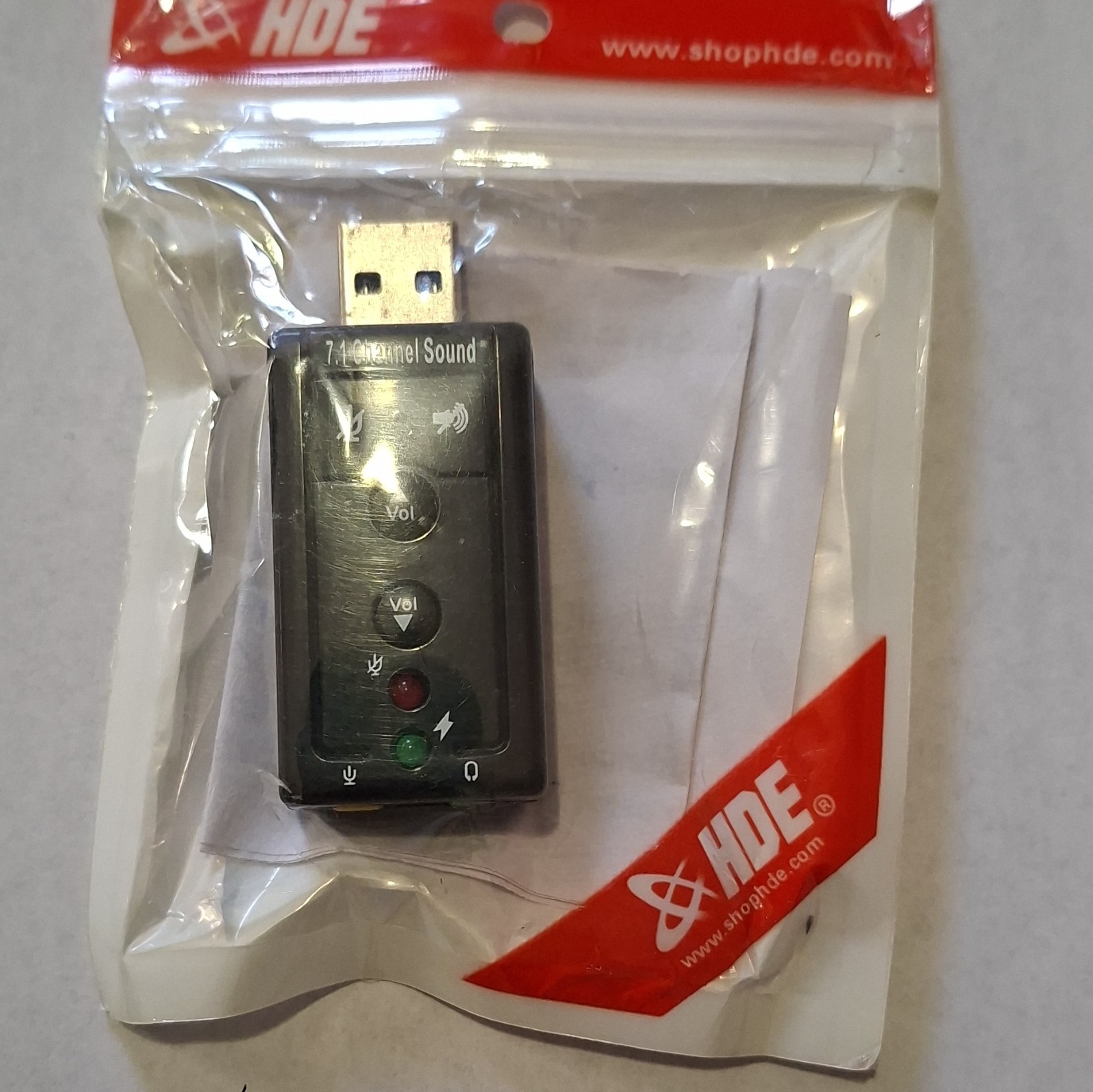 HDE 7.1 Channel USB 2.0 External Sound Card Stick/Dongle 3.5mm Mic/HP