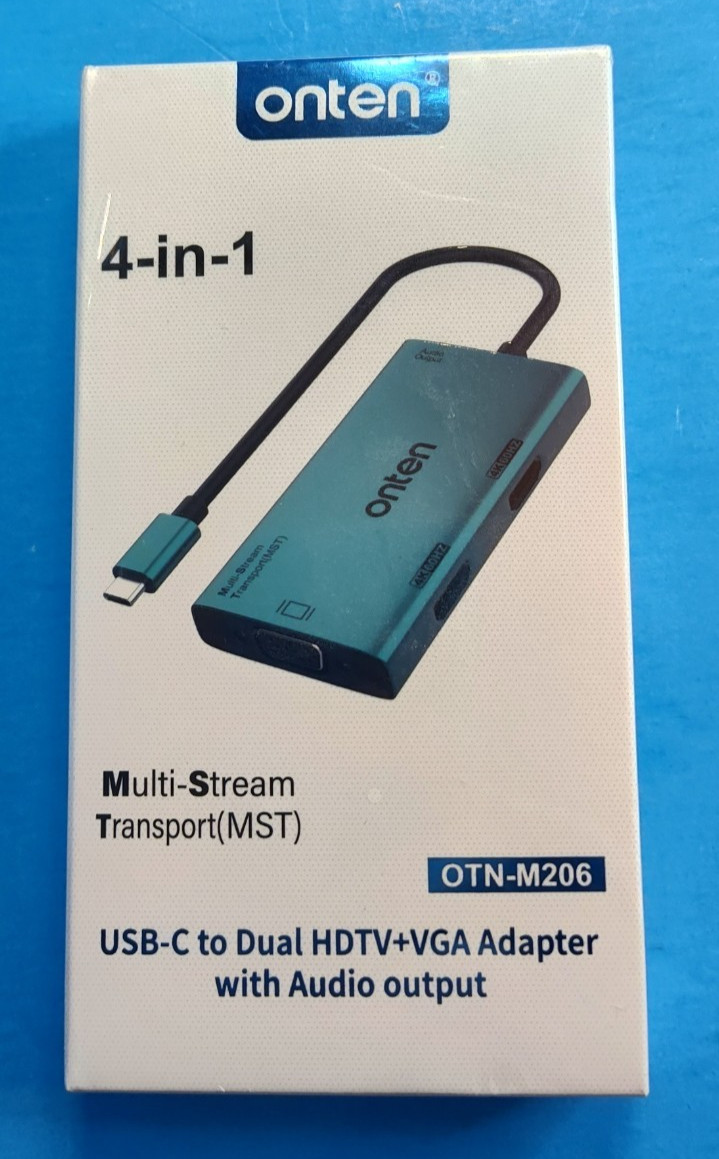 Onten USB-C Port to Dual HDMI+VGA Display Adapter Splitter 4K-60Hz w/Audio MST