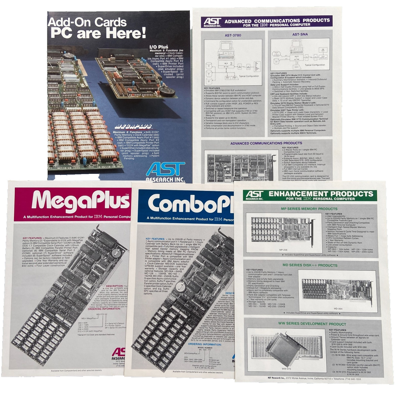 1982 AST Research Brochure Lot IBM PC ComboPlus MegaPlus Expansion Card Manual