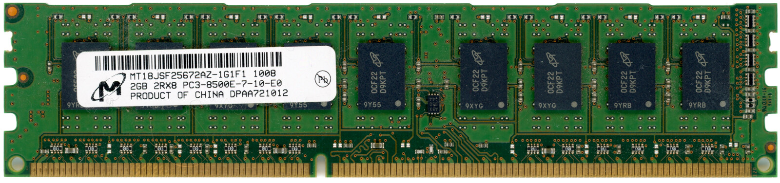 SERVER RAM MEMORY MICRON MT18JSF25672AZ-1G1F1 2GB DDR3 UNBUFFERED ECC 1066MHz