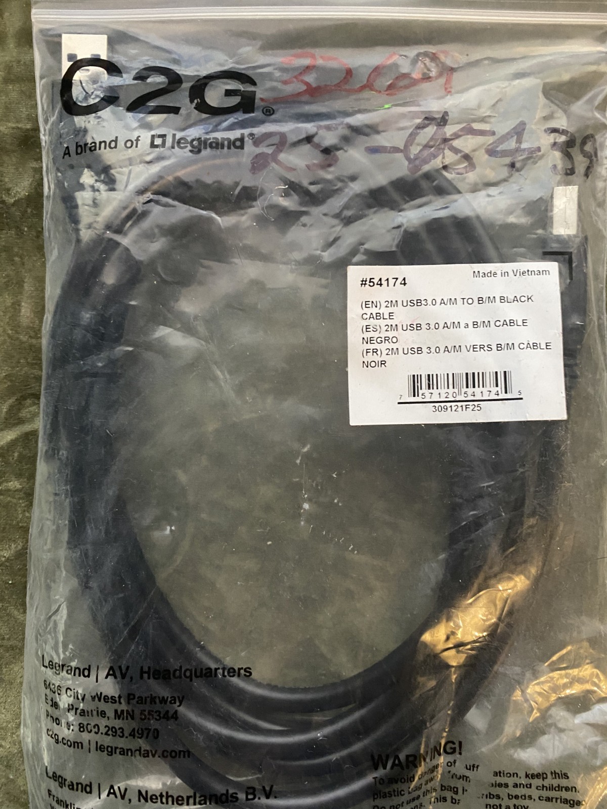 C2G 2M USB 3.0 A/M TO B/M BLK	6ft