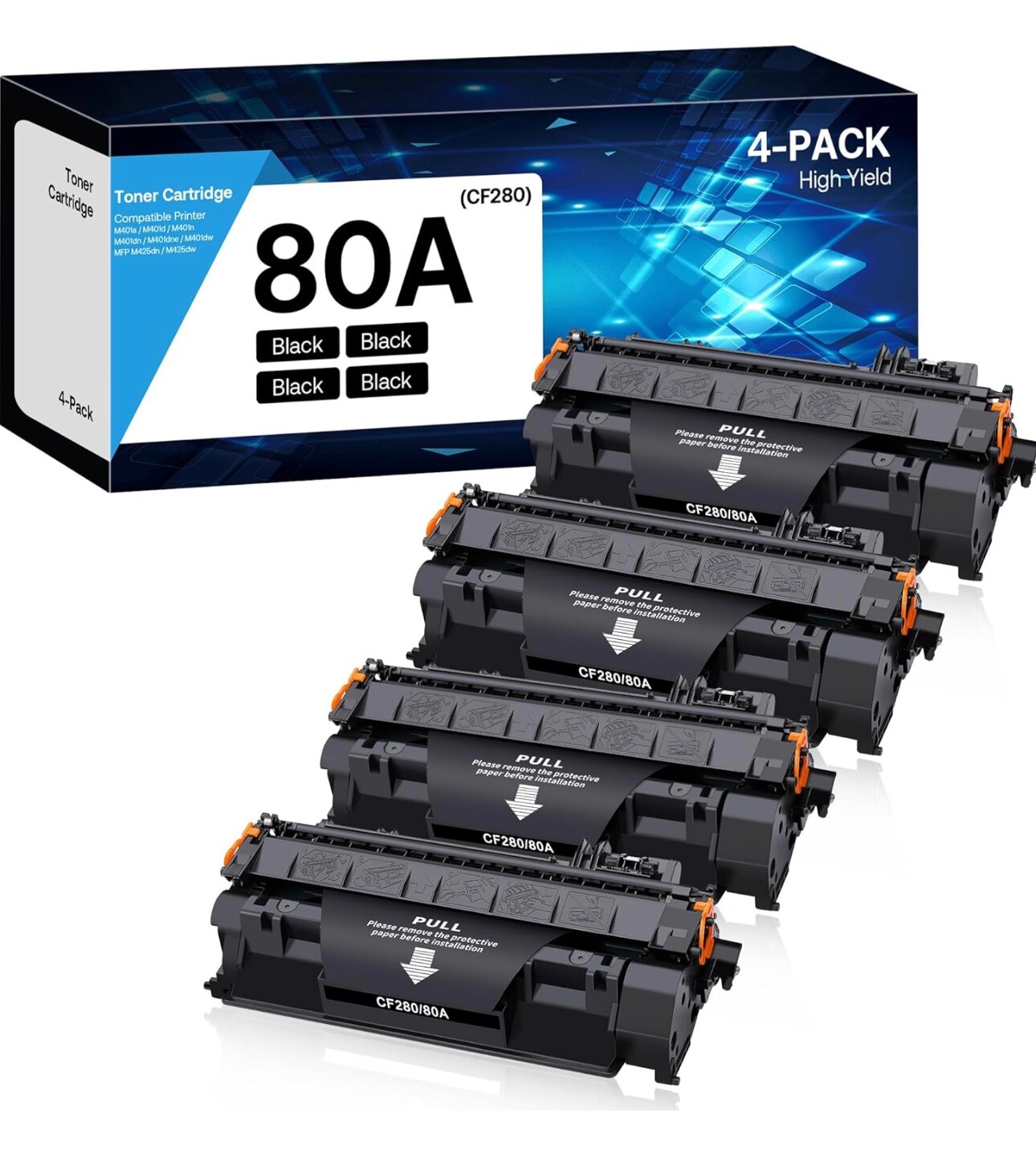 4 packs *80A Toner Cartridge Black High Yield Compatible for HP 80A CF280X