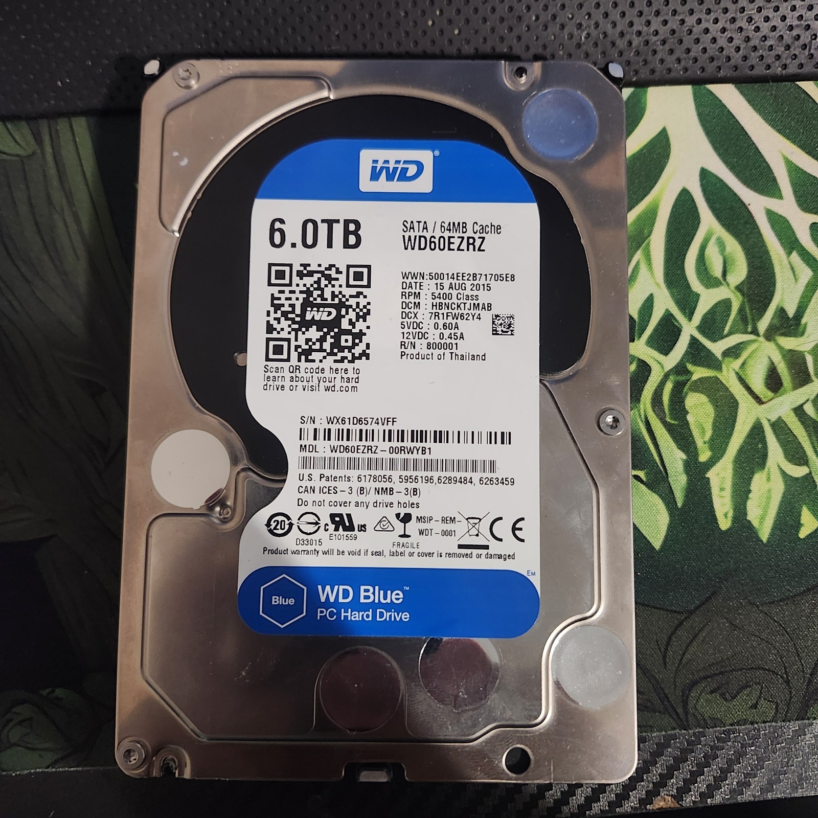 Western Digital WD Blue 6TB 3.5" SATA Internal HDD 5400RPM 64MB WD60EZRZ