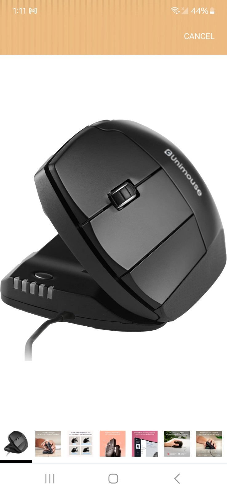 Left Hand Unimouse Contour Wired Ergonomic Vertical Optical Mouse 6-Button USB