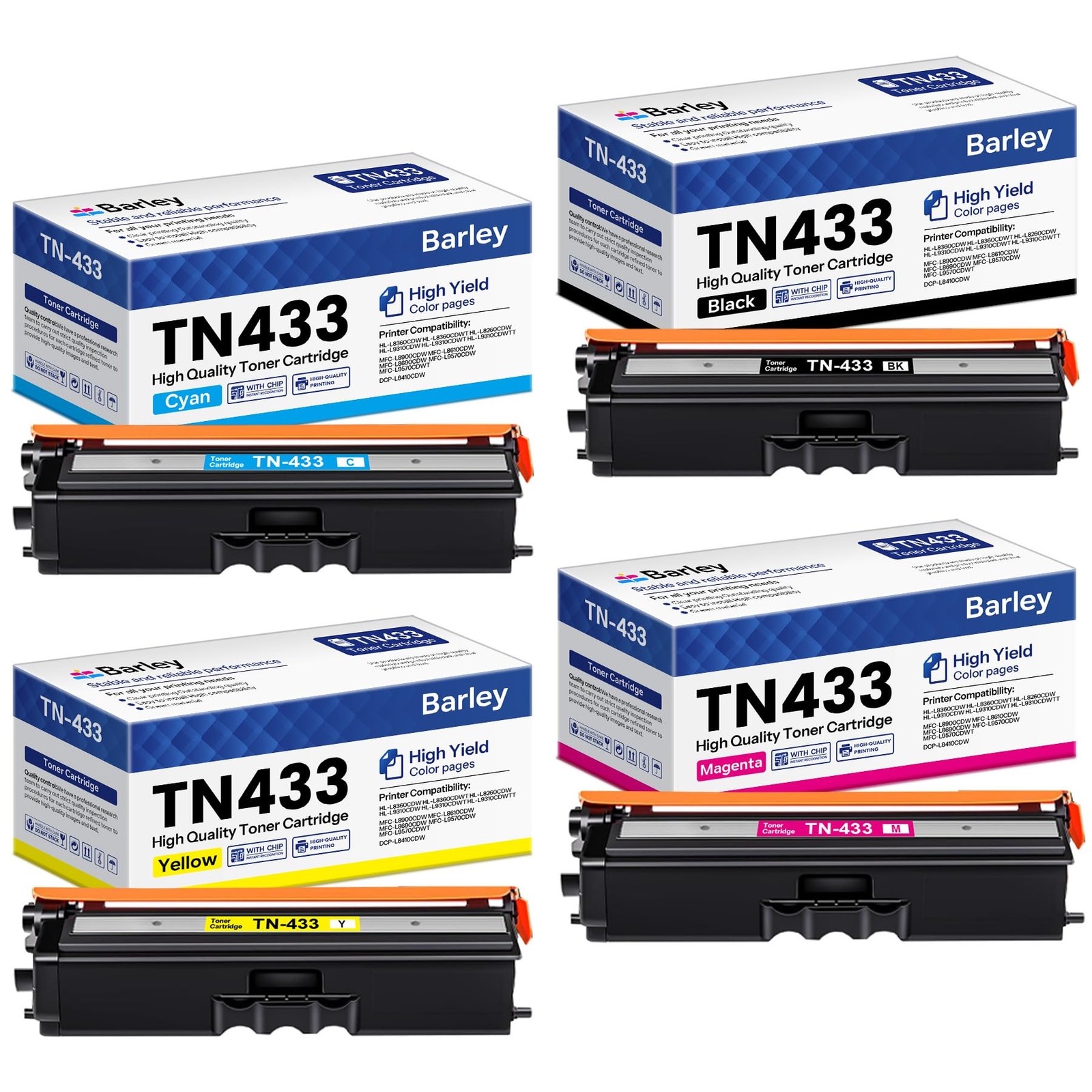 ** NEW Brother Toner | TN433 | Black/Color | High Yield | Compatible | 4-Pack
