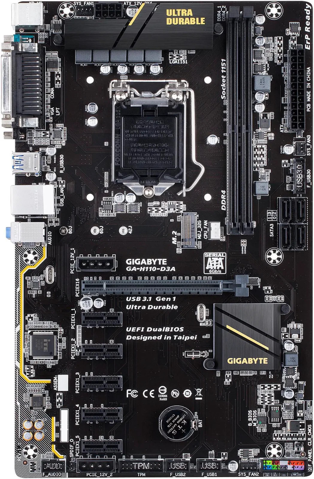 GIGABYTE GA-H110-D3A (rev. 1.0) LGA 1151 SATA 6Gb/s USB 3.1 Intel Motherboard