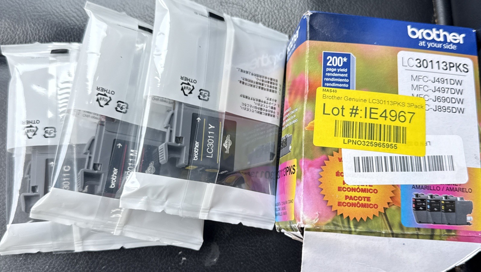 Brother LC3011 Ink 200 Page-Yield Cyan/Magenta/Yellow 3/Pack LC30113PKS