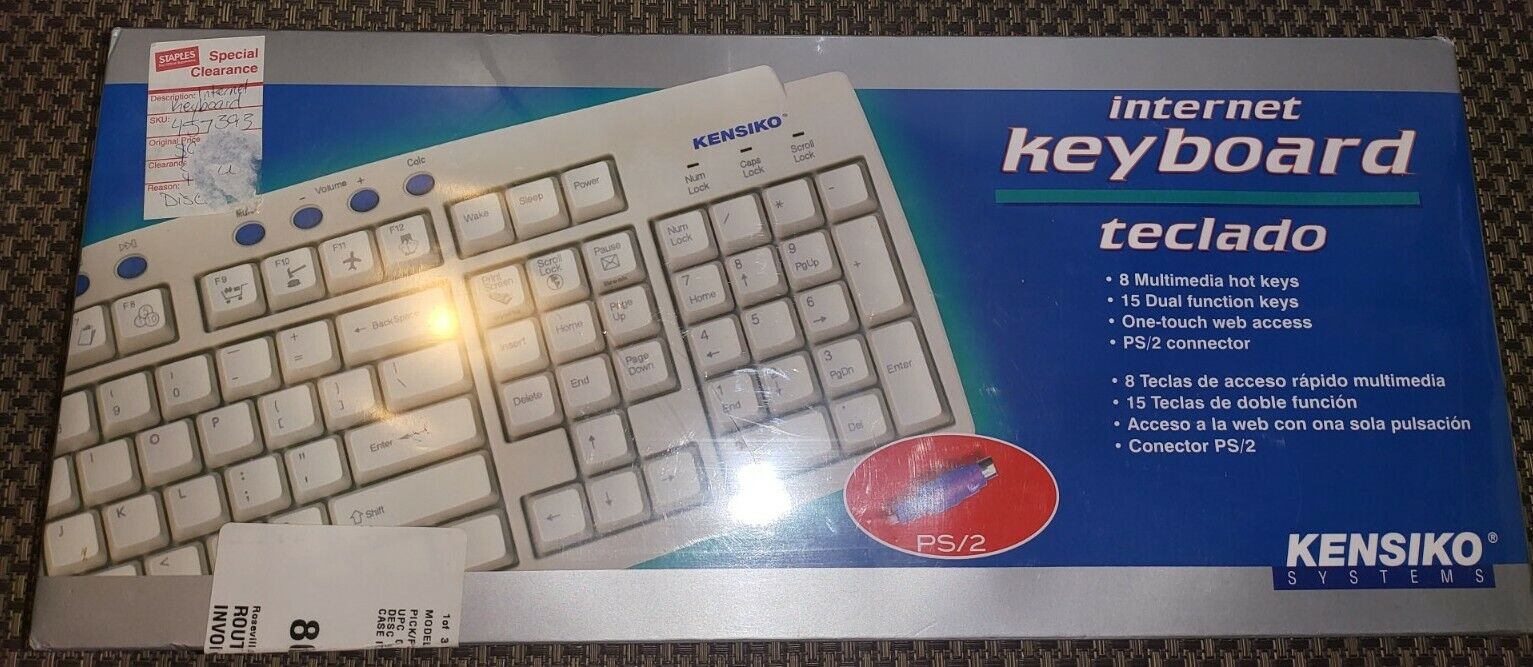 VINTAGE 2000 Kensiko Internet Keyboard PS/2 Connector 8 Multimedia Hot Keys NEW