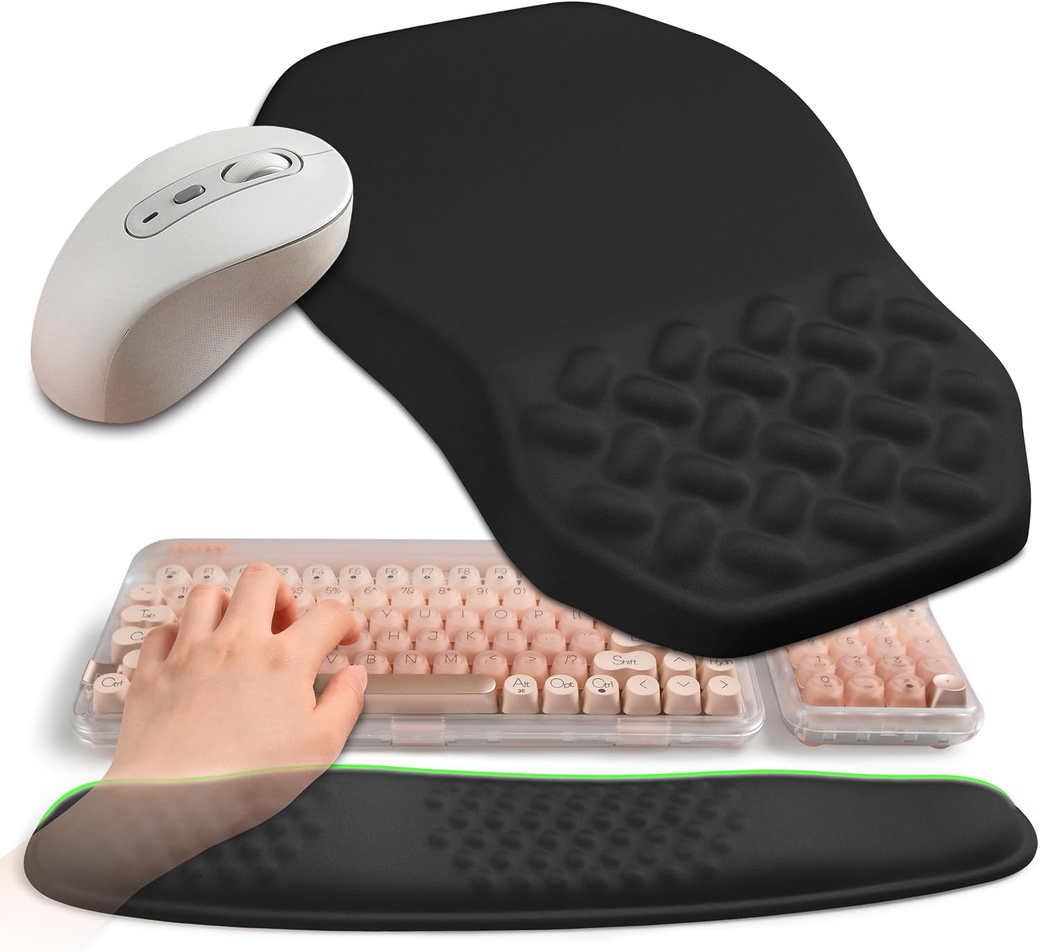 2-In-1 Ergonomic Set, Wave Keyboard Wrist Rest and Massage Slope Mouse Pad Wrist
