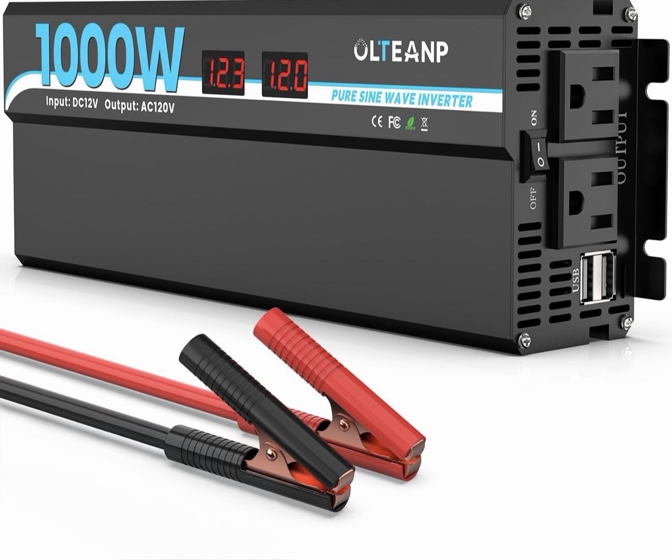 1000w Pure Sine Wave Power Inverter With 2 Ac Outlets 2 Usb Ports Lcd Display 12