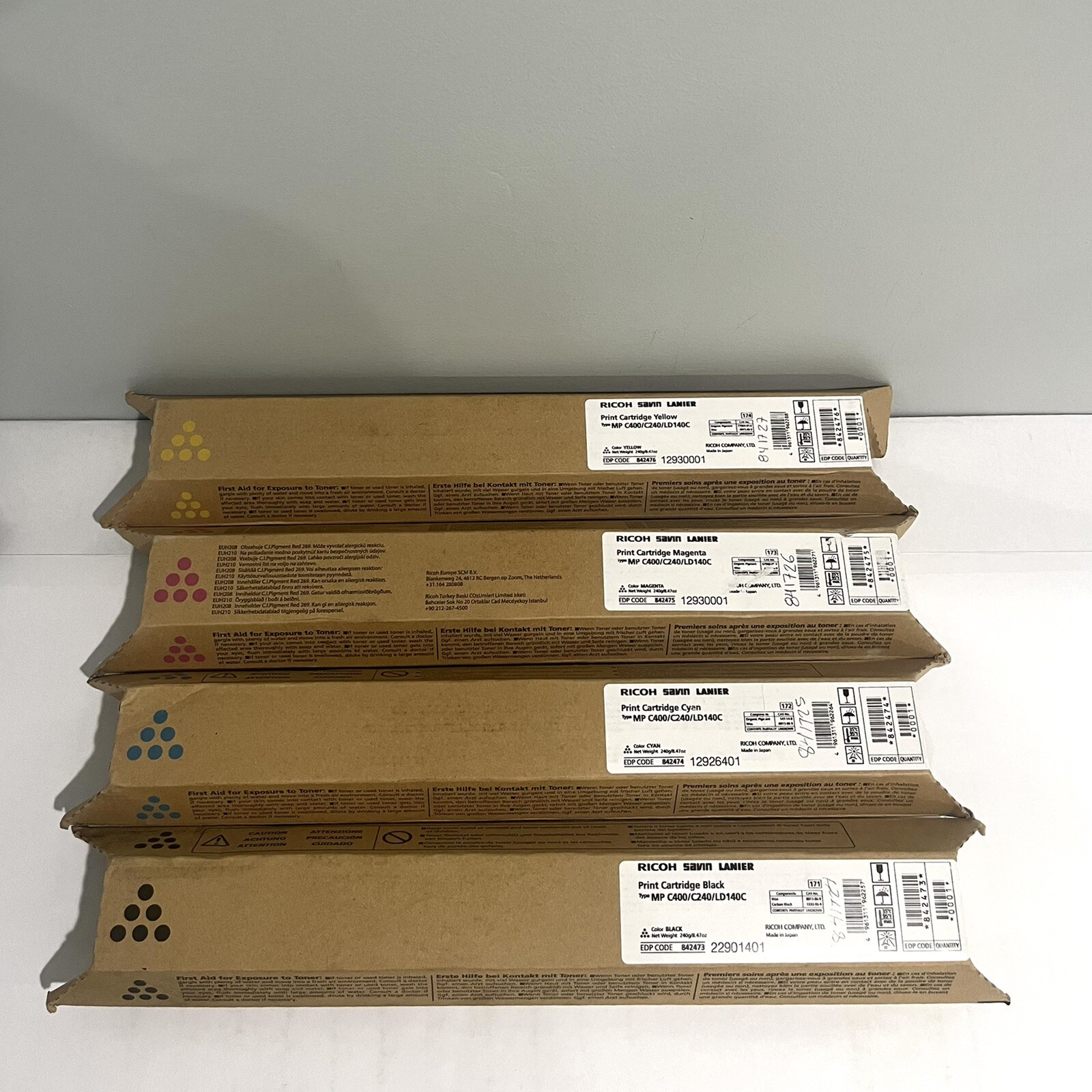 Genuine Ricoh Savin Lanier Toner Set x4 CMYK MP C300, MPC400, MPC401,C240 LD140C