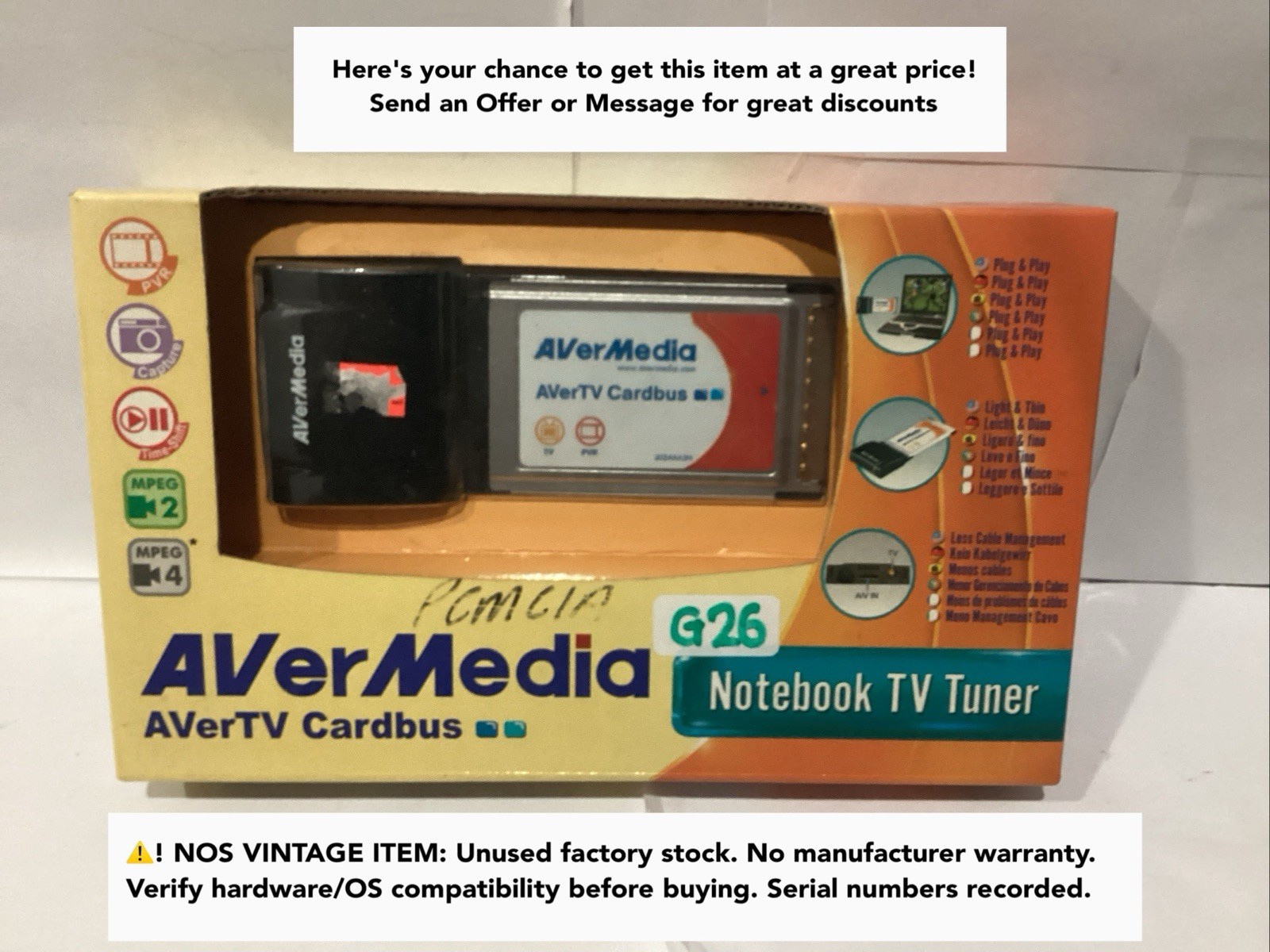 AVerMedia AVerTV Cardbus PCMCIA TV Tuner Capture Card Vintage NOS New Open Box