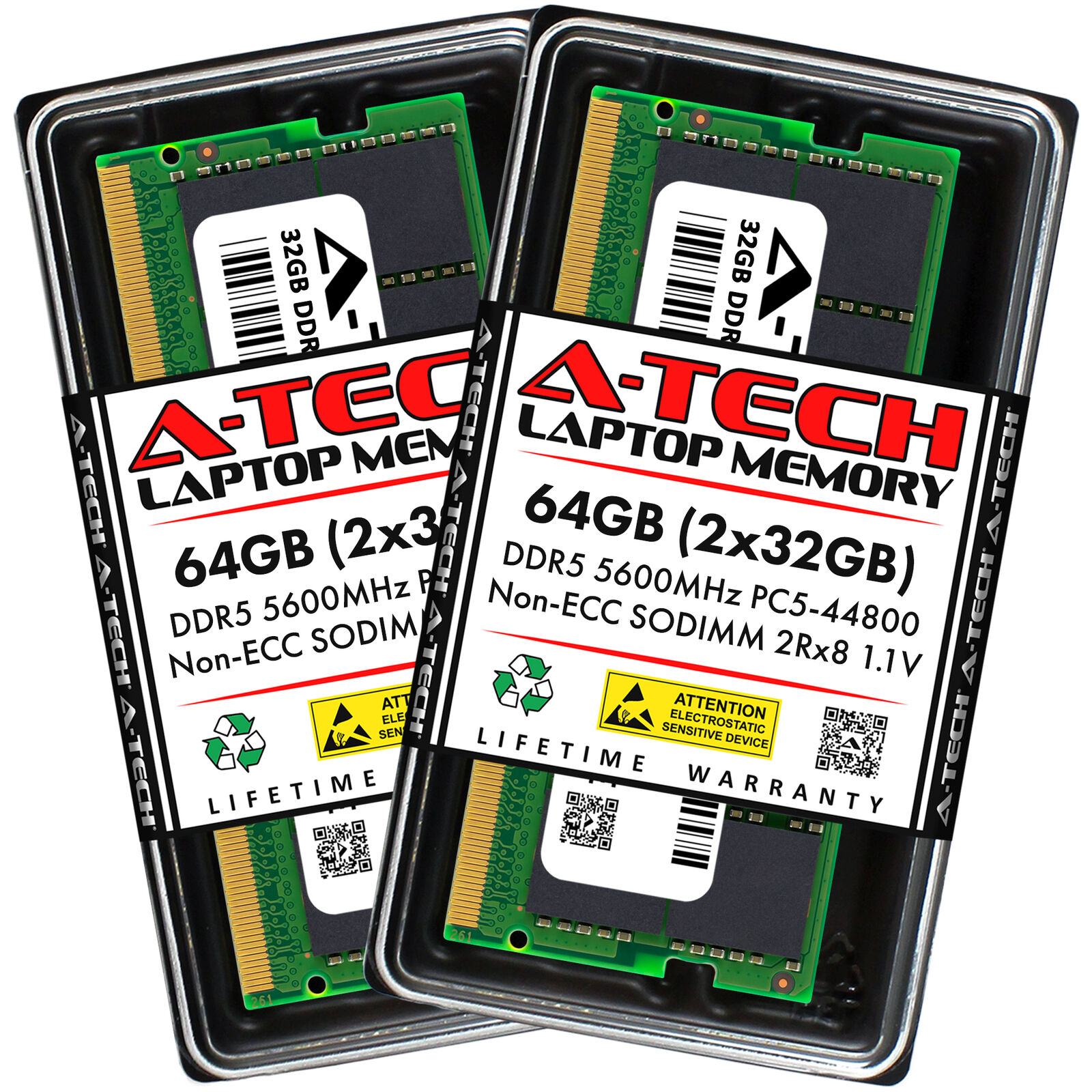 A-Tech 64GB 2x 32GB DDR5 5600 SODIMM PC5-44800 262-Pin Notebook Memory RAM Kit