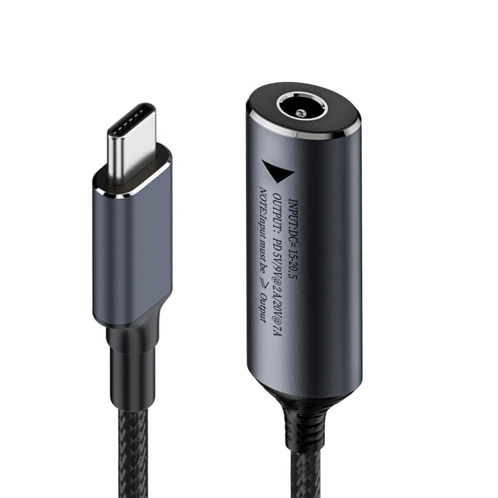 NFHK Cable DC Jack 5.5X2.5mm Input to USB-C Type-C Power 140W 18cm, Black 