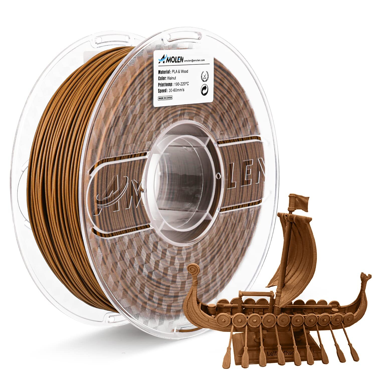 1000G Wood Pla Filament Amolen 175Mm Thermoplastic For 3D Printing With Texture