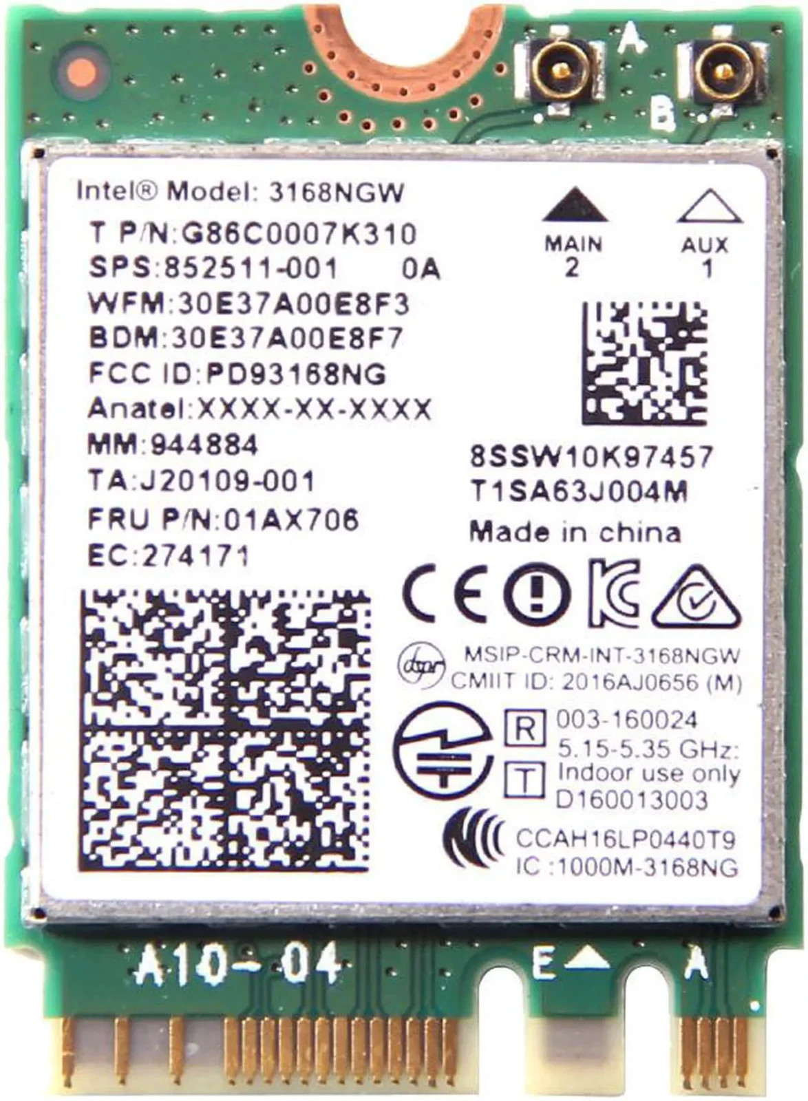 Intel AC 3168NGW 802.11AC M.2 NGFF Bluetooth 4.2 Wifi Card