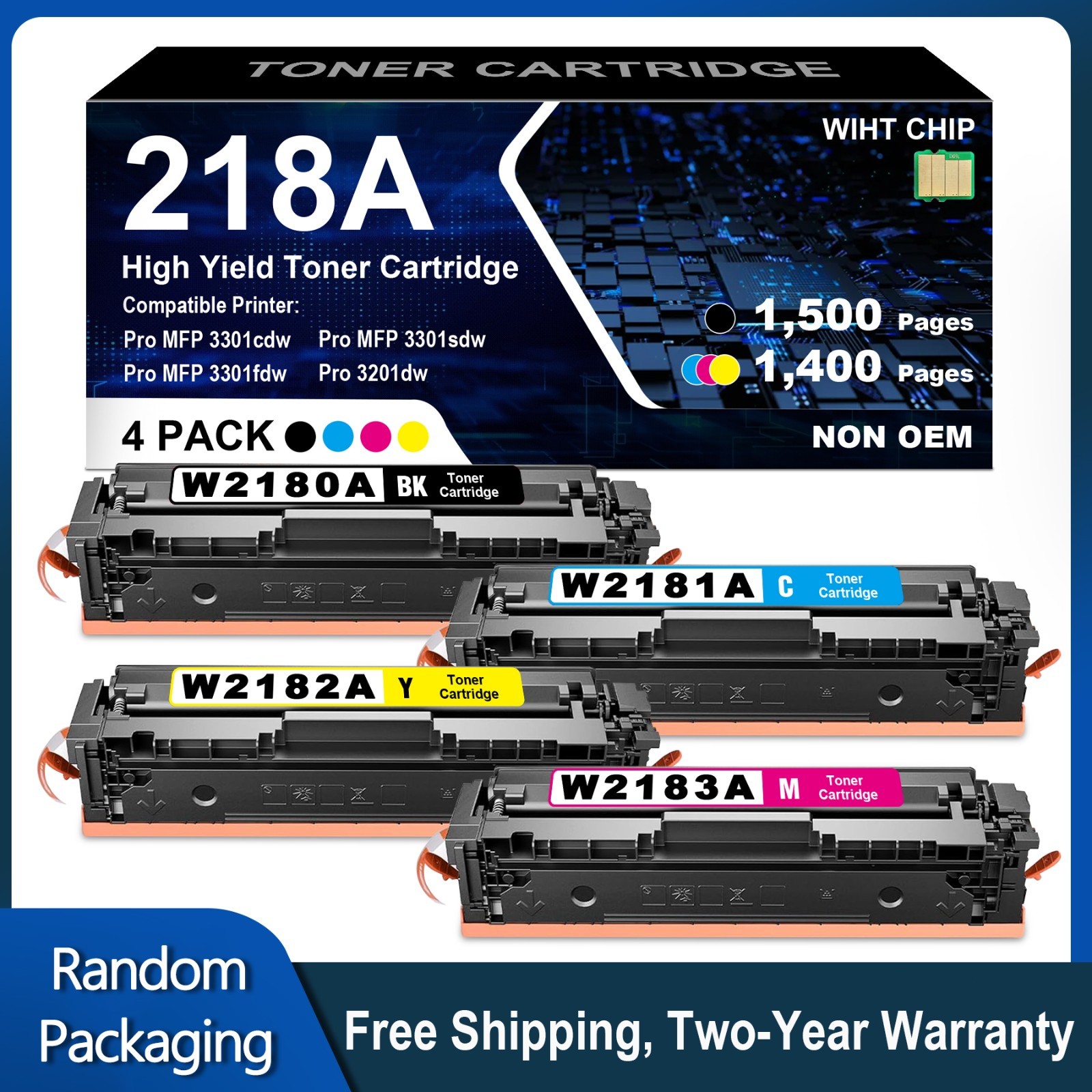 4PK 218A Toner Cartridge With Chip for HP 218A Pro 3201dw, MFP 3301cdw 3301fdw
