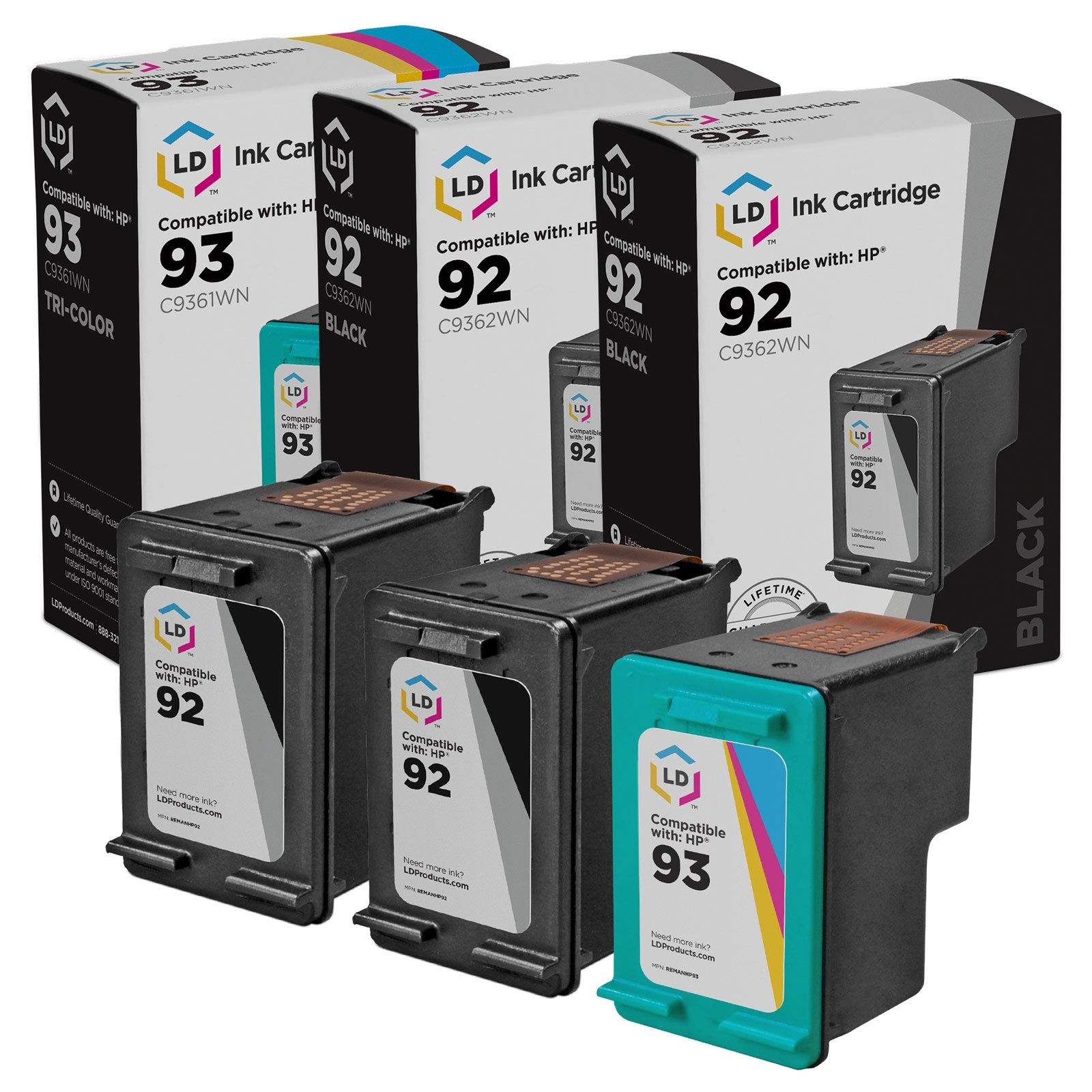 LD Replacement for HP HP 92 C9362WN & HP 93 C9361WN (2 Black & 1 Color)
