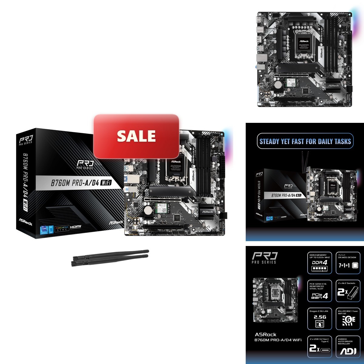 ASRock B760M Pro-A/D4 WiFi Micro ATX Motherboard Intel LGA1700 DDR4