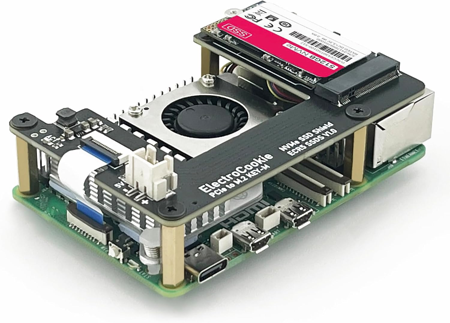 Electrocookie Pcie to M.2 Nvme SSD HAT Board for Raspberry Pi 5 – Supports Key-M
