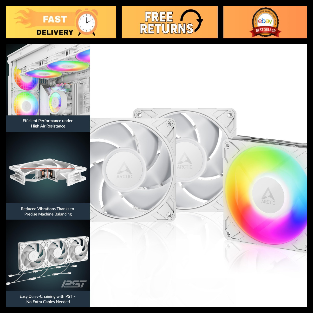 3 Pack 120mm PWM RGB Fans - High Performance, 600-3000 RPM, Fluid Dynamic Bearin