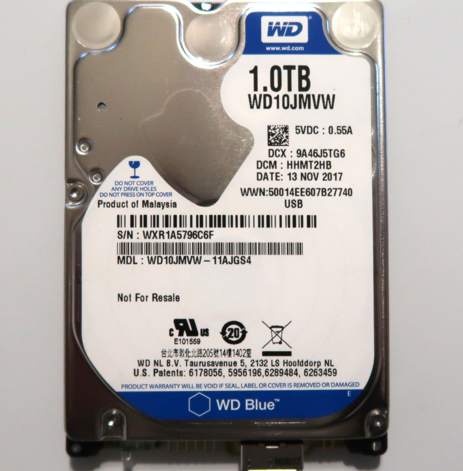 WD WD10JMVW-11AJGS4 DCM: HHMT2HB Malaysia (WXR1) Cap: 1000gb USB 11/2017
