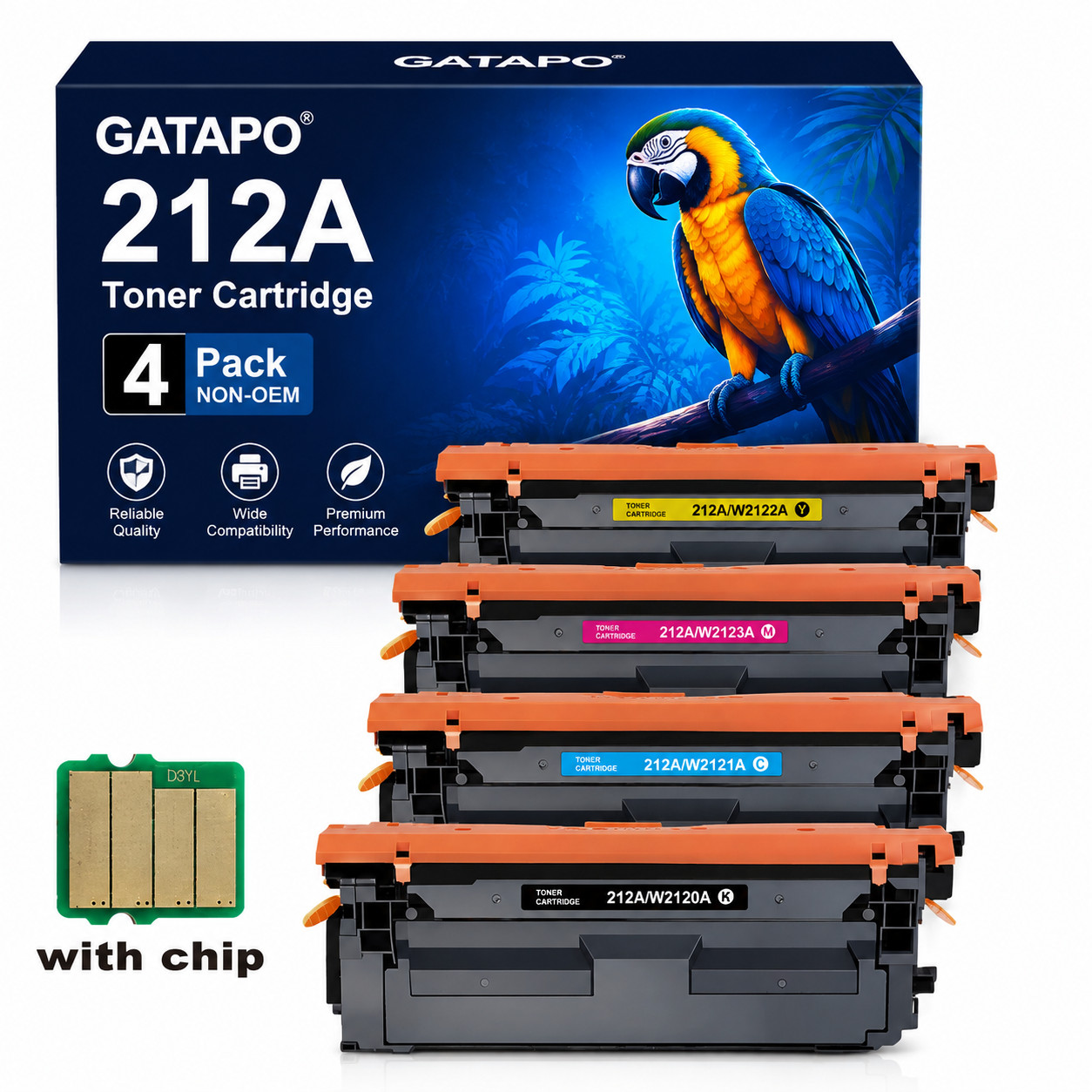 212A Toner Cartridges 4 Pack with Chip Compatible Replacement for  212A 212X