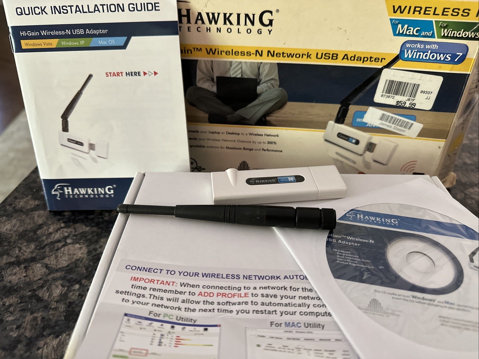 Hawking Technology Hi-Gain Wireless-N Network USB Adapter w Removable Antenna