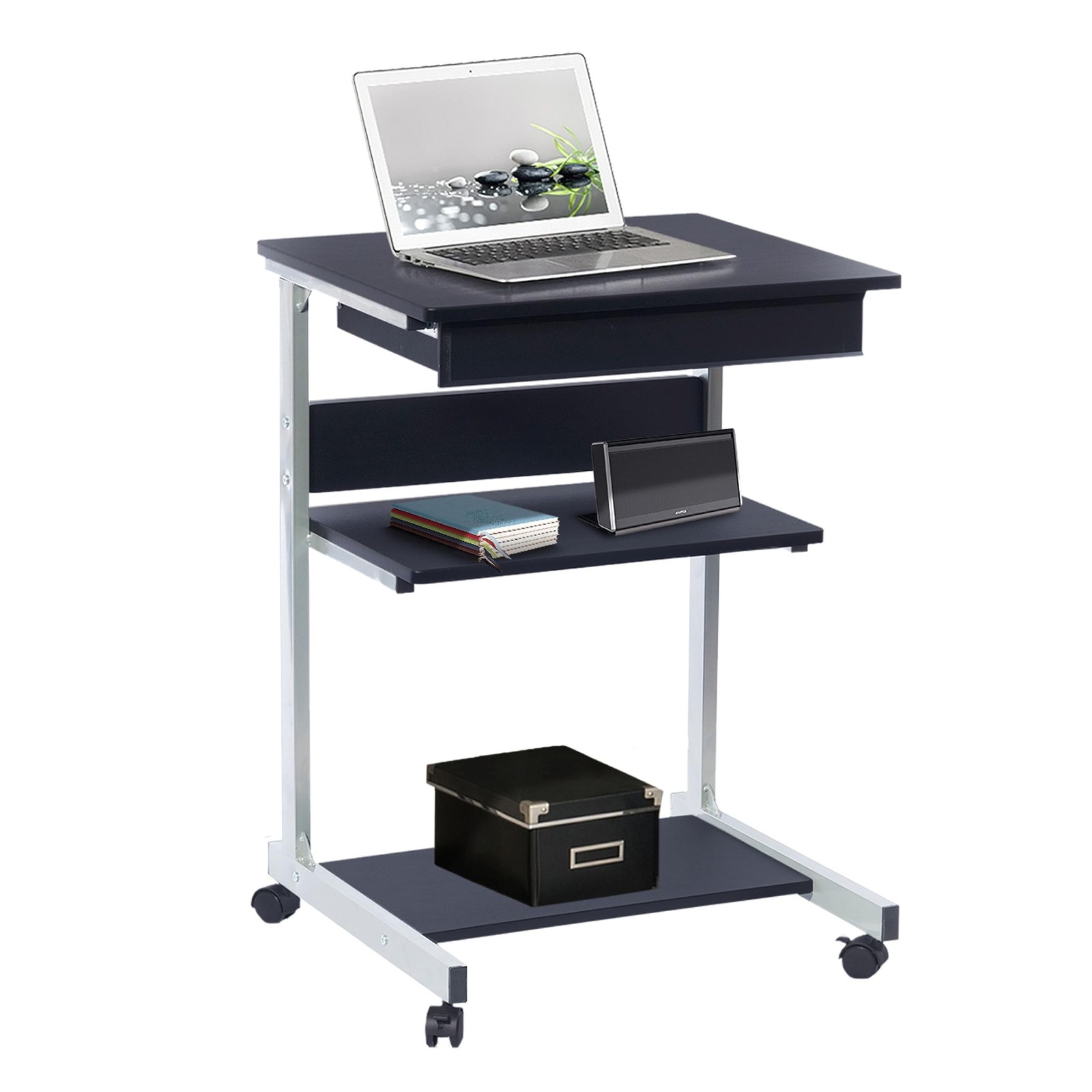 Rolling Laptop Cart with Storage, Portable Computer Desk, Rolling Cart Workst...