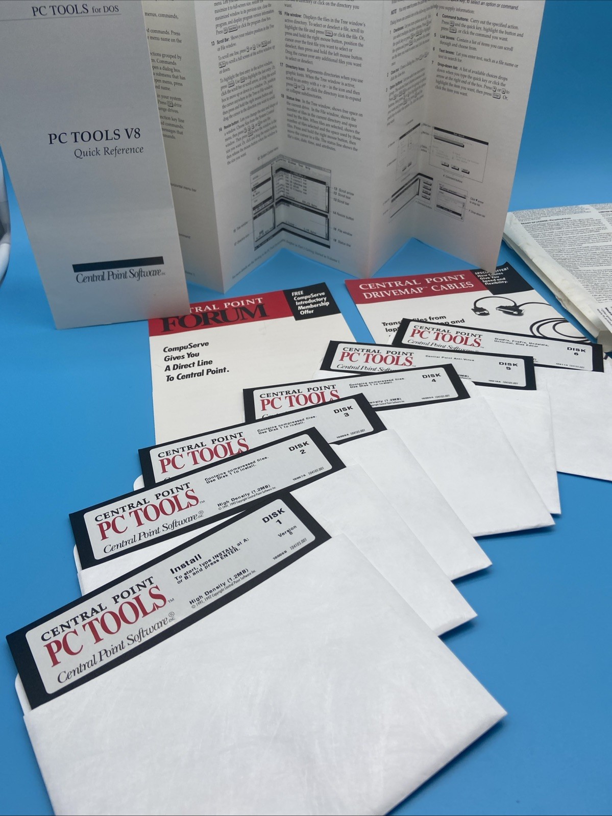 Vintage Central Point PC Tools Version 8 DOS - Complete 6-Disk Set 5.25" +